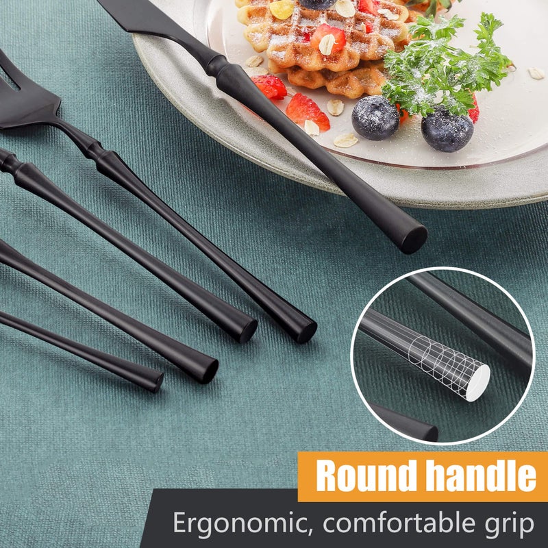 Lemeya 20-Piece Matte Black Silverware Set for 4,Modern 18/10 Stainless Steel Flatware Set,Unique Rustic Cutlery Utensils Set,Spoon and Fork Set for Home, Restaurant,Mirror Polished,Dishwasher Safe - Image 5